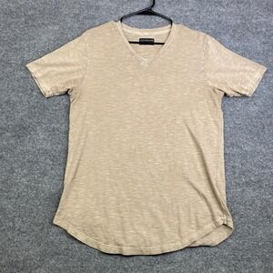 Goodlife Mens Tan Slub Cotton V-Neck T-Shirt Curved Hem Made in USA Size M